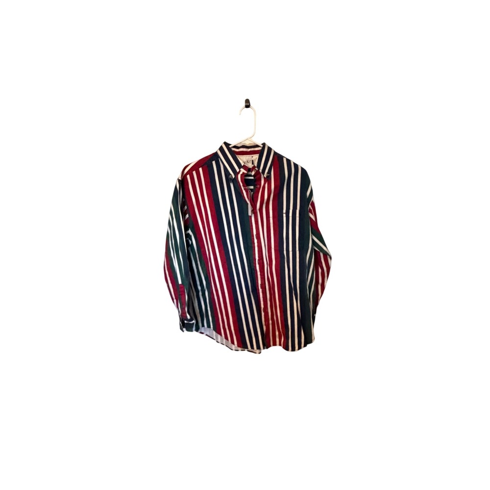 Copper Key Mens Striped Button Down Shirt Red Navy Blue Green Cotton Medium
